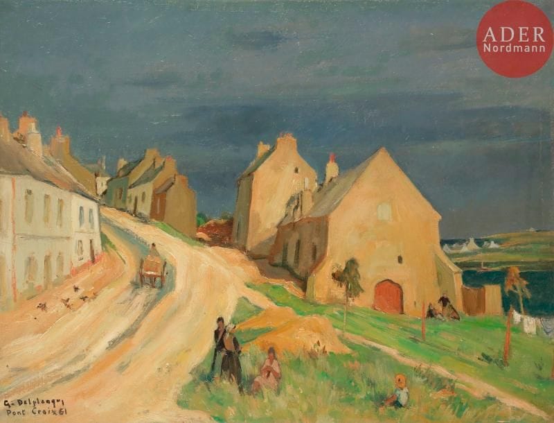 Georges DELPLANQUE (1903-1999)
Pont Croix, Finistère, 1961
Huile sur toile.
Signée, datée et située en bas à gauche.
Signée et titrée au dos.
46 x 61 cm