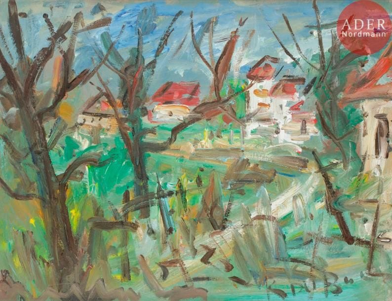 Roland DUBUC (1924-1998)
Le Village
Huile sur isorel.
Signée en bas à droite.
50 x 65 cm