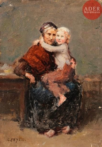 Eugène FEYEN (1815-1908)
Femme et enfant
Huile sur carton.
Signée en bas à gauche.
16.5 x 11.5 cm