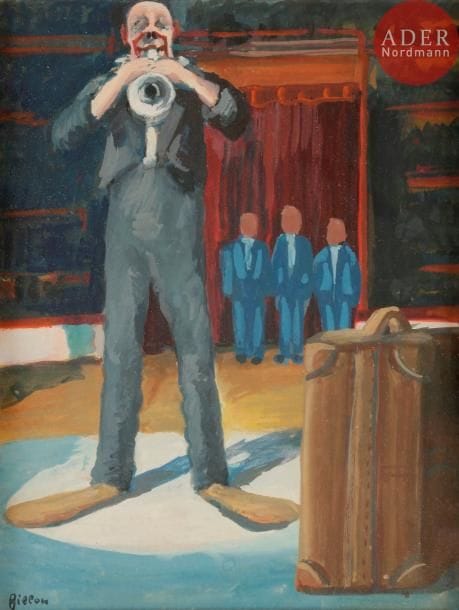 Arthur FILLON (1900-1974)
Clown trompettiste
Gouache.
Signée en bas à gauche.
31 x 23 cm