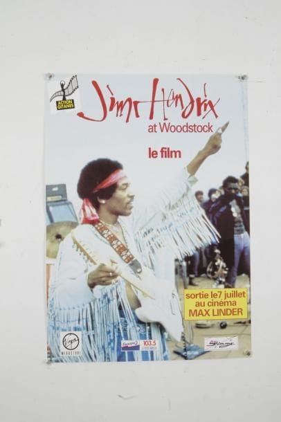 JIMI HENDRIX 
Affiche du film Woodstock. 31 x 31 cm - 12 x 12 inches