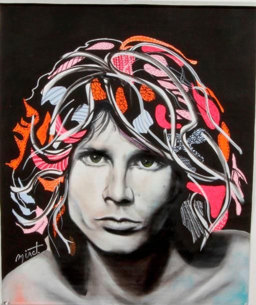FRANCOISE MINET
JIM MORRISON Peinture à l’huile, encre et papier sur toile. 96 x 80 cm - 37 x 31 inches