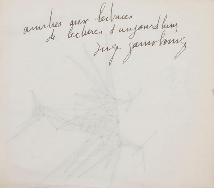 SERGE GAINSBOURG Dédicace et signature à la plume. Dessin au verso attribué à l'artiste.