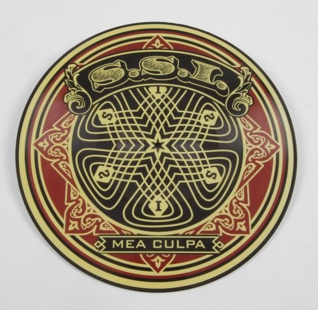 OBEY (Shepard Fairey) 
S.S.I. « Mea Culpa » Signé par Shepard Fairey et numérotée. Impression sur disque vinyl. Offset print on vinyl 31 x 31 cm - 12 x 12 inches