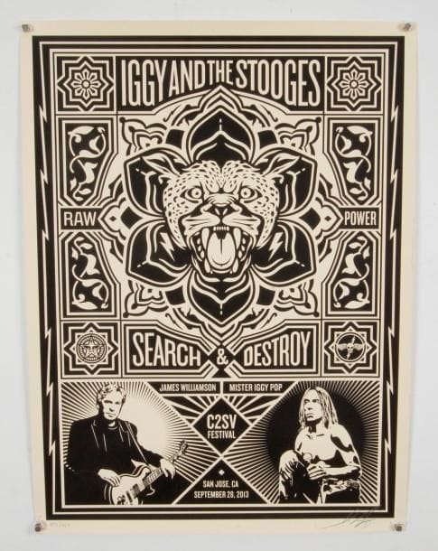 OBEY (Shepard Fairey) 
Affiche « Iggy & the Stooges » 2013, signée et numérotée. 60 x 45 cm