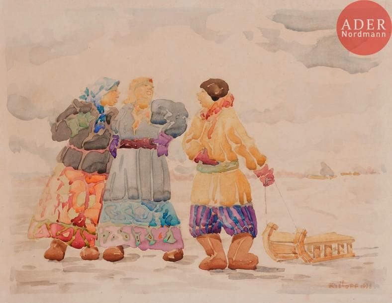Boris Petrovitch KRYLOV (KRILOFF) (1891-1977)
Un tour de luge ?
Aquarelle et mine de plomb.
Signée et datée 1939 en bas à droite.
Dimensions : 33,8 x 45,2 cm 

Борис Петрович КРЫЛОВ (1891 - 1977)
Покатаемся?
Бумага, акварель и карандаш.
Подпись и дата 1939 внизу справа.
33,8 х 45,2 см