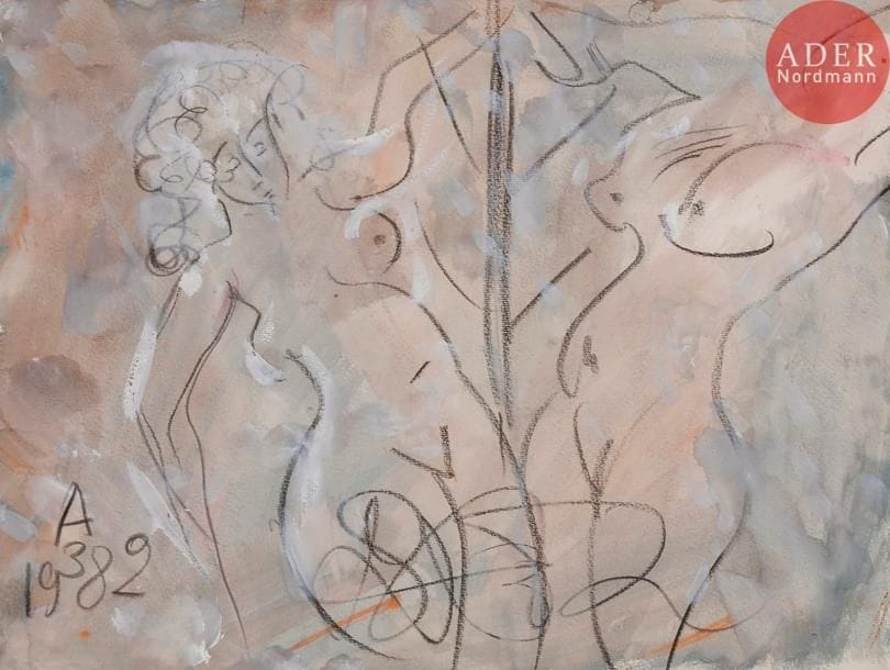 Anatoly Timofeevitch ZVEREV (1931-1986)
Nus féminins. 1982
Gouache et mine de plomb.
Monogrammée et datée en bas à gauche.
36 x 48 cm 

Анатолий Тимофеевич ЗВЕРЕВ (1931-1986)
Обнаженные. 1982
Бумага, карандаш и гуашь.
Монограмма и дата внизу слева.
36 х 48 см