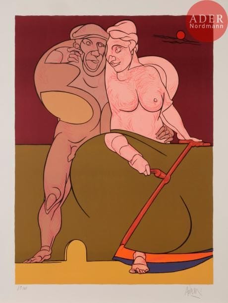 Valerio ADAMI [italien] (né en 1935)
Picasso et la femme néoclassique
Lithographie.
Signée et numérotée sur 100.
80 x 65 cm