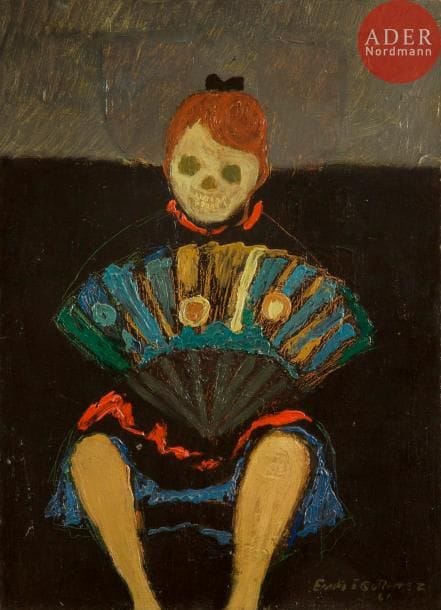 Emilia GUTIERREZ (1928-2003)
Nina con abanico, 1961
Huile sur toile.
Signée et datée en bas à droite.
Signée, datée et titrée au dos.
48 x 35 cm
- Bibliographie : 
Emilia Gutierrez, Habitantes de la luz y la sombra, Dibujos y pintura 1960-2002, 2004, reproduit p. 65.