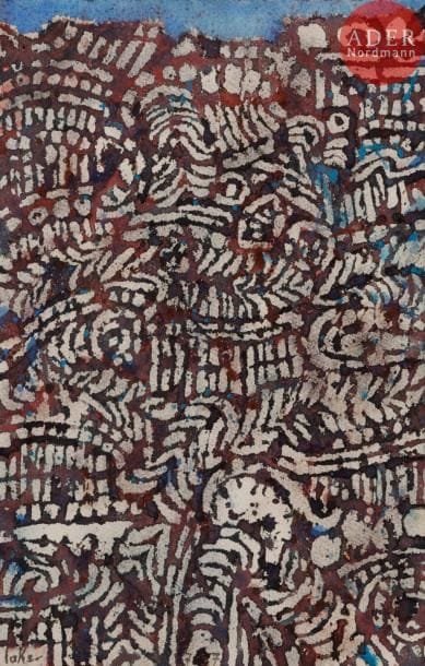 Victor LAKS (1924-2011)
Au seuil bleu, 1977
Encre de couleurs.
Signée en bas à gauche.
Signée, datée et titrée au dos.
30 x 20.5 cm