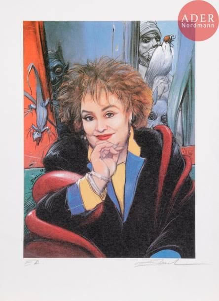 Enki BILAL (né en 1951)
Portrait de Françoise Pollet
Lithographie.
Signée et annotée E.A.
35 x 26 cm