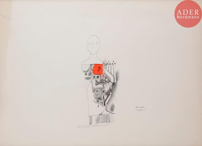 Just MIKAILOFF (1936-1969)
Femme au grand cœur, 1966
Stylo bille et feutre.
Signé, daté et titré en bas à droite.
49 x 65 cm