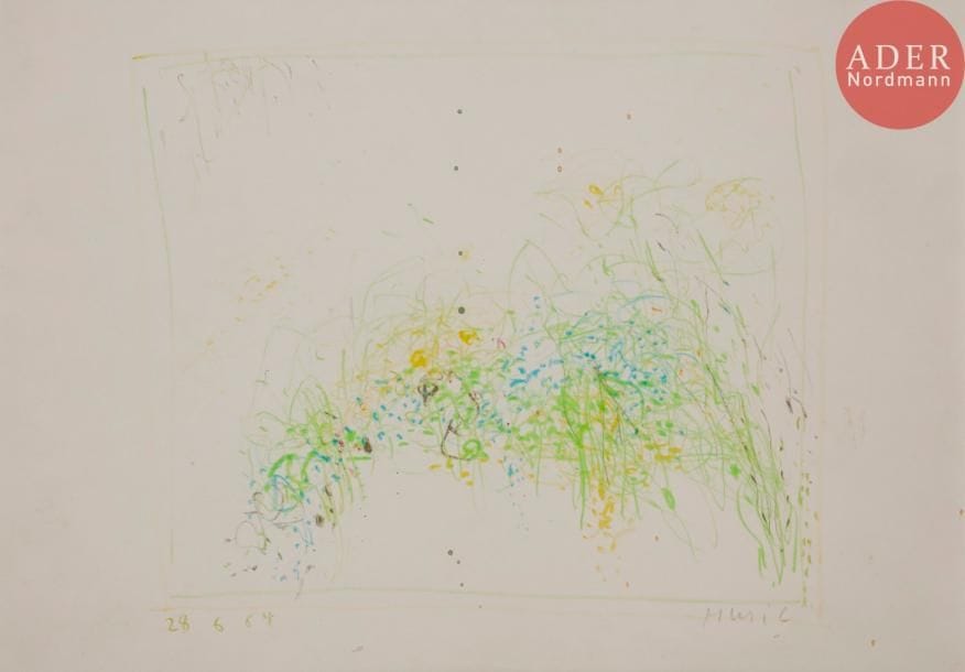 Zoran MUSIC [croate] (1909-2005)
Paysage, 1964
Crayon de couleurs sur papier.
Signé en bas à droite.
Daté en bas à gauche.
24 x 34 cm