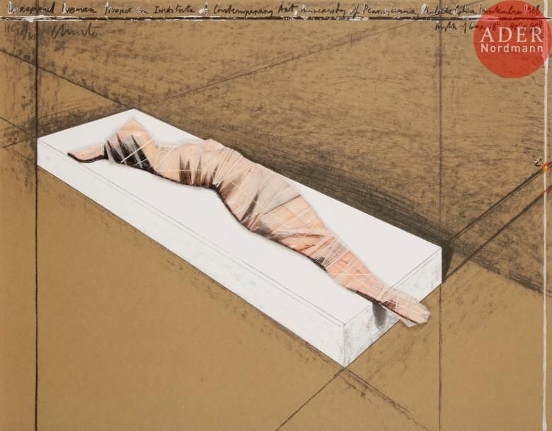 Christo Javacheff, dit CHRISTO (né en 1935)
Wrapped woman, 1968
Technique mixte sur carton.
Signée et numérotée sur HC 12/30.
Éditions Poligrafa, Barcelone, 2009.
56 x 71 cm