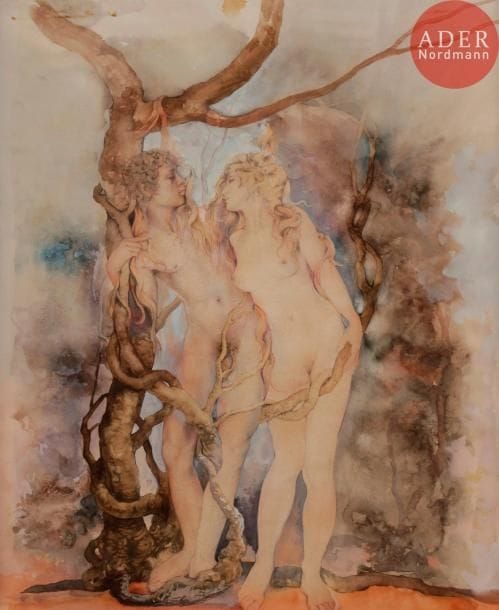 Jean-Paul CLEREN (né en 1940)
Adam et ève
Aquarelle.
Signée en bas à droite.
46 x 36 cm