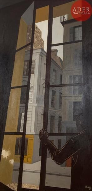 Jacques BUSSE (1922-2004)
L’Homme dans la ville, 1953
Huile sur toile.
Signée et datée en bas à droite.
(Restauration). 
191 x 96 cm
Exposition : 
L’Art français dans les collections belges, Belgique.