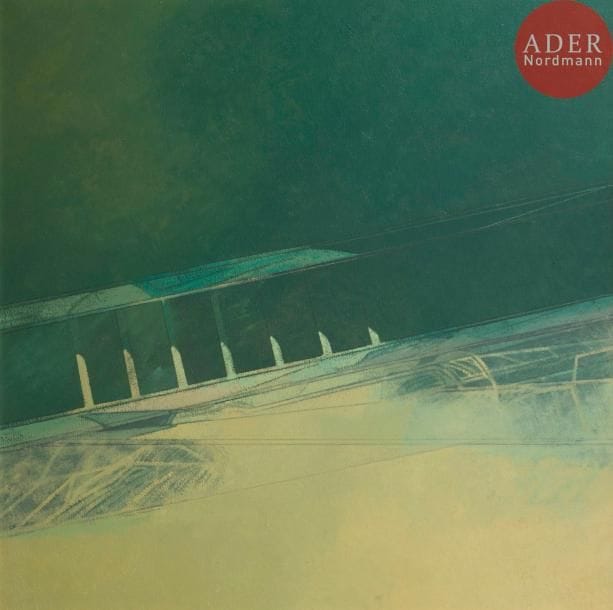 Yves LéVêQUE (né en 1937)
L’Échelle et la lumière, 1975
Huile sur toile.
Signée, datée et titrée au dos.
80 x 80 cm