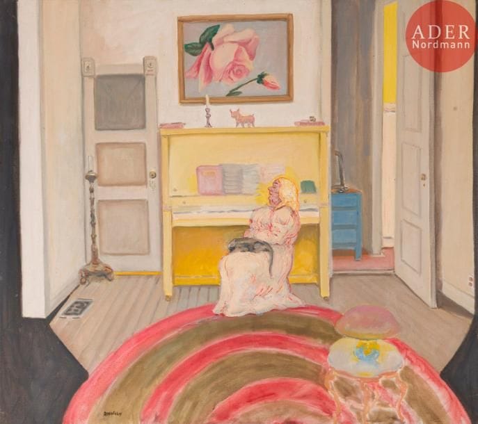 Seymour ROSOFSKY [américain] (1924-1981)
Femme devant un piano dans un intérieur
Huile sur toile.
Signée en bas à gauche.
81 x 91 cm