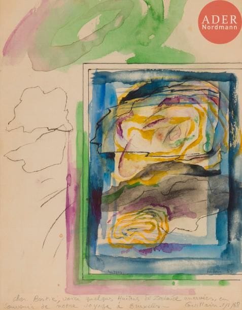 Guillain SIROUX (1933-1988)
Huitres, 1955
Aquarelle.
Signée et datée en bas à droite.
29.5 x 23.5 cm