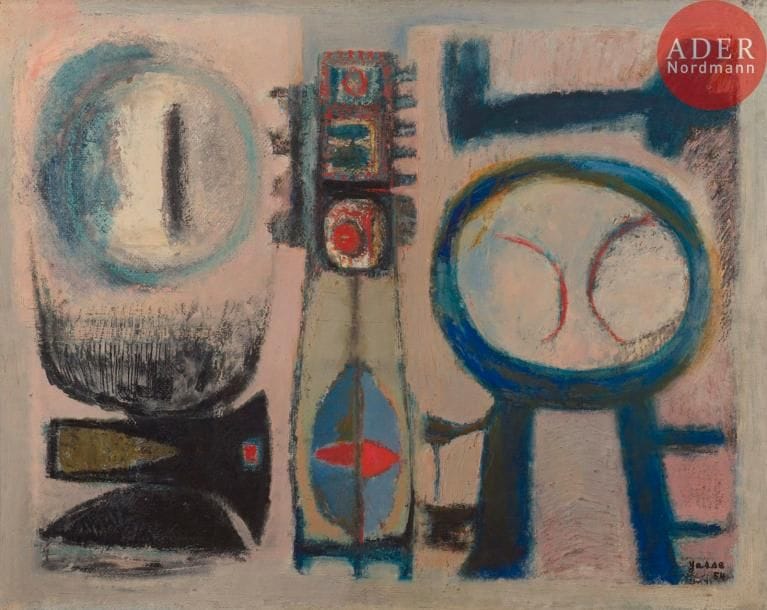Yasse TABUCHI [japonais] (1921-2009)
Signes, 1954
Huile sur toile.
Signée et datée en bas à droite.
54 x 70 cm