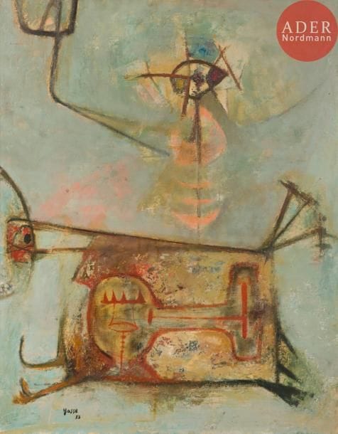 Yasse TABUCHI [japonais] (1921-2009)
Le Guerrier, 1953
Huile sur toile.
Signée et datée en bas à droite.
Signée au dos.
73 x 60 cm