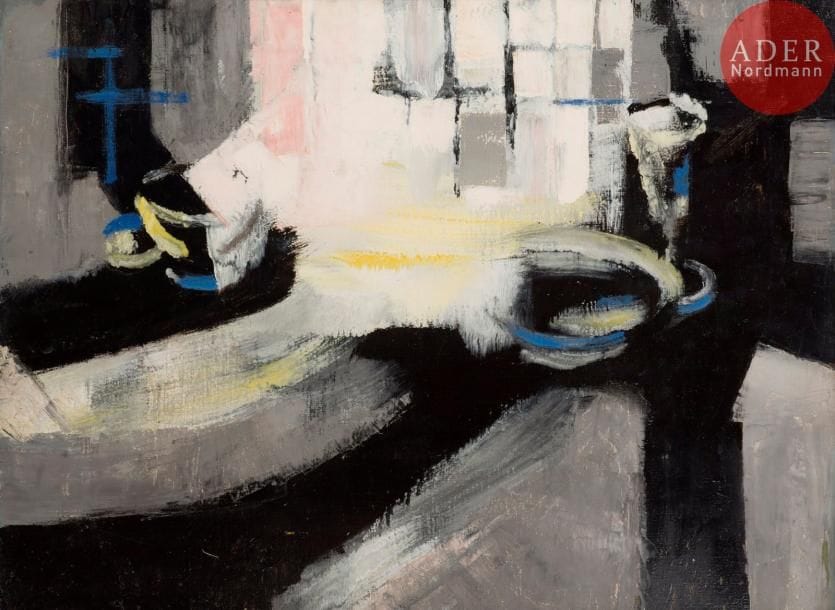 Jean-Marie CALMETTES (1918-2007)
Nature morte à la fenêtre, 1954-57
Huile sur toile.
Signée et datée au dos.
60 x 81 cm