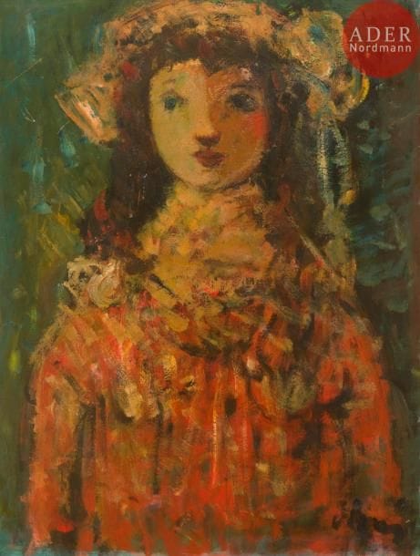 Sylvain VIGNY (1902-1970)
Jeune fille au corsage rouge
Huile sur carton.
Signée en bas à droite.
60 x 44 cm