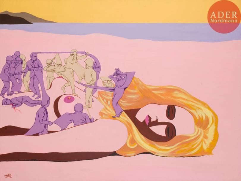 Maurice HENRY (1907-1984)
L’Émeute lente, vers 1968
Huile sur toile.
Signée en bas à gauche.
97 x 130 cm