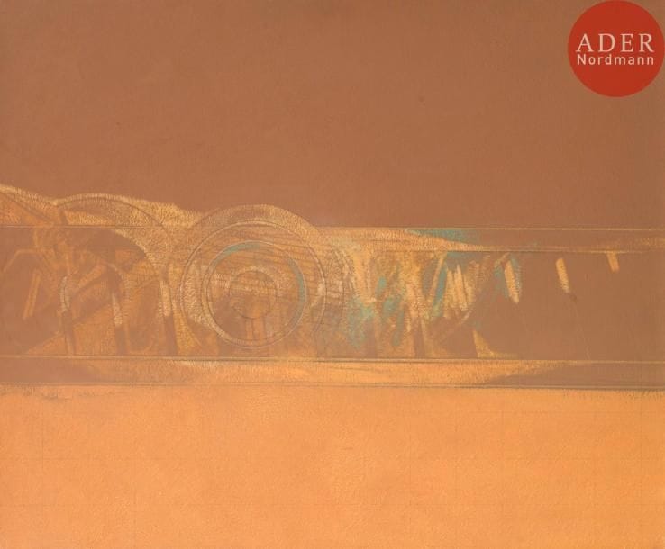 Yves LéVêQUE (né en 1937)
L’Échelle et la Roue, 1976
Huile sur toile.
Signée, datée et titrée au dos.
60 x 73 cm