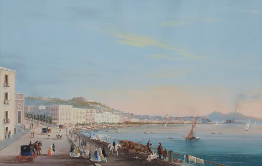 ÉCOLE NAPOLITAINE
Vue de la promenade de Naples
Gouache.
29 x 42 cm