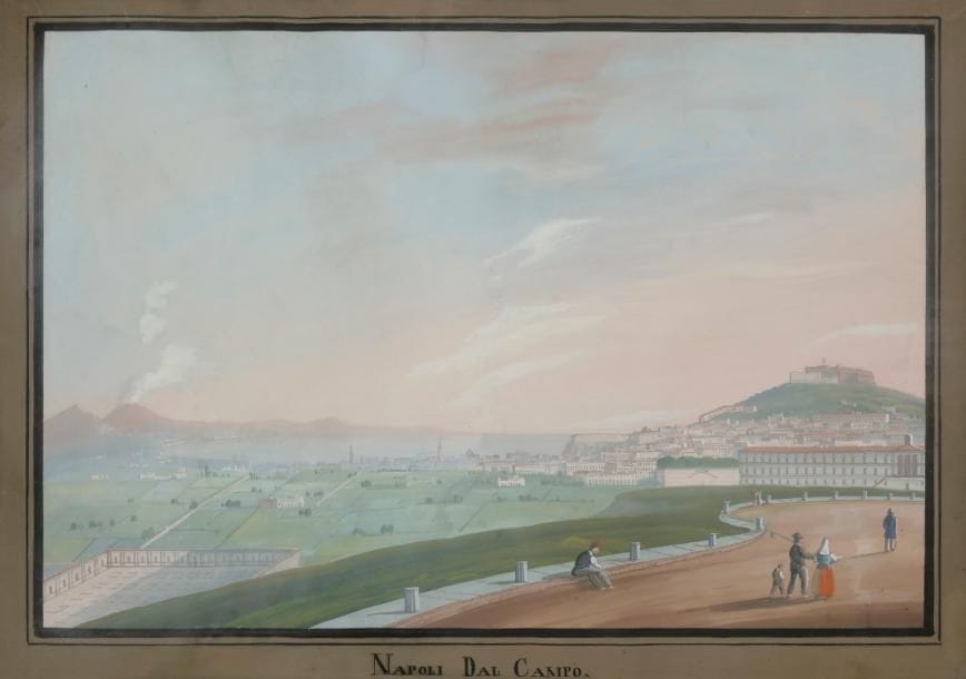 ÉCOLE NAPOLITAINE
Naples depuis la campagne
Gouache.
(Quelques froissements et restaurations).
31 x 45 cm