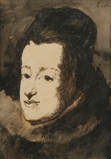 Théodule Augustin RIBOT (1823-1891)
Portrait
Encre et lavis d’encre.
Monogrammé en haut à droite.
12 x 9 cm
