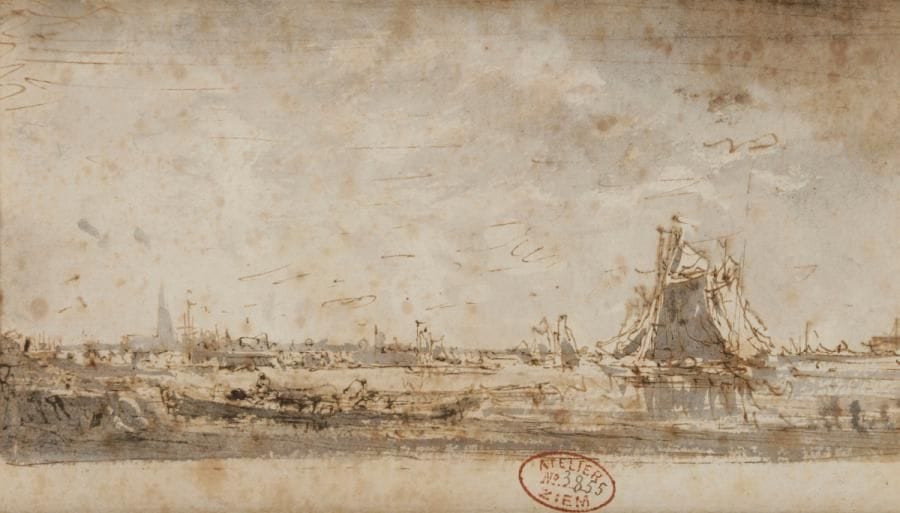 Félix ZIEM (1821-1911)
Marine
Encre et lavis d’encre.
Porte le timbre de l’atelier (Lugt 3707) et le n°3855.
(Rousseurs).
9 x 16 cm