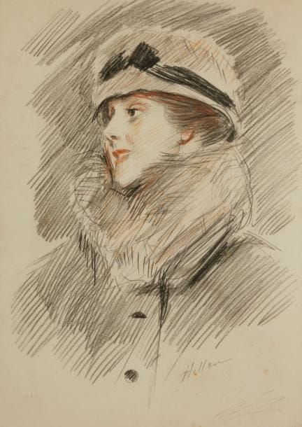 Paul César HELLEU (1859-1927)
Portrait de jeune femme au chapeau
Dessin aux trois crayons.
Signé en bas à droite.
31.5 x 24 cm