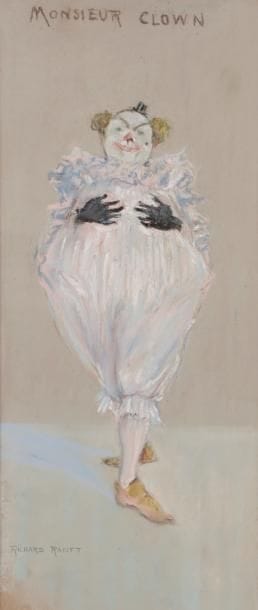 Richard RANFT (1862-1931)
Monsieur Clown, vers 1900
Pastel sur vergé.
Titré en tête et signé au crayon en bas à gauche.
42.5 x 18.3 cm