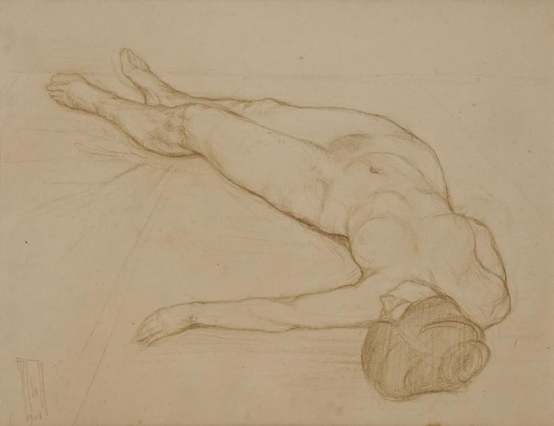 Yvonne RIPA DE ROVEREDO (1882-1976)
Femme nue allongée, 1908
Crayon.
Monogrammé et daté en bas à gauche.
19 x 24 cm