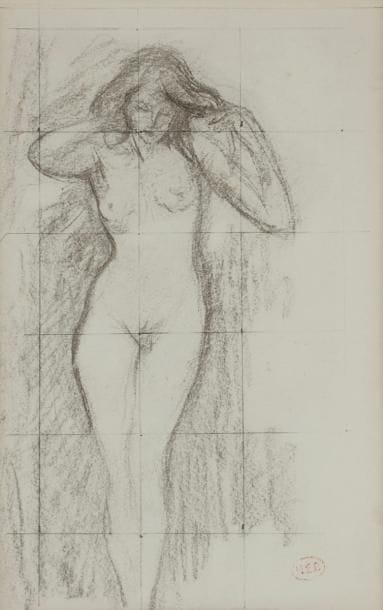 Henri Edmond CROSS (1856-1910)
Nu les bras levés
Fusain et mise au carreau.
Porte le timbre de l’atelier en bas à droite (Lugt 1305a).
24 x 15 cm