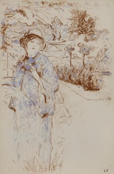 édouard VUILLARD (1868-1940)
Lucie Hessel dans un jardin, vers 1910
Pastel.
Porte le timbre de l’atelier en bas à droite (Lugt 909c).
25 x 16.5 cm