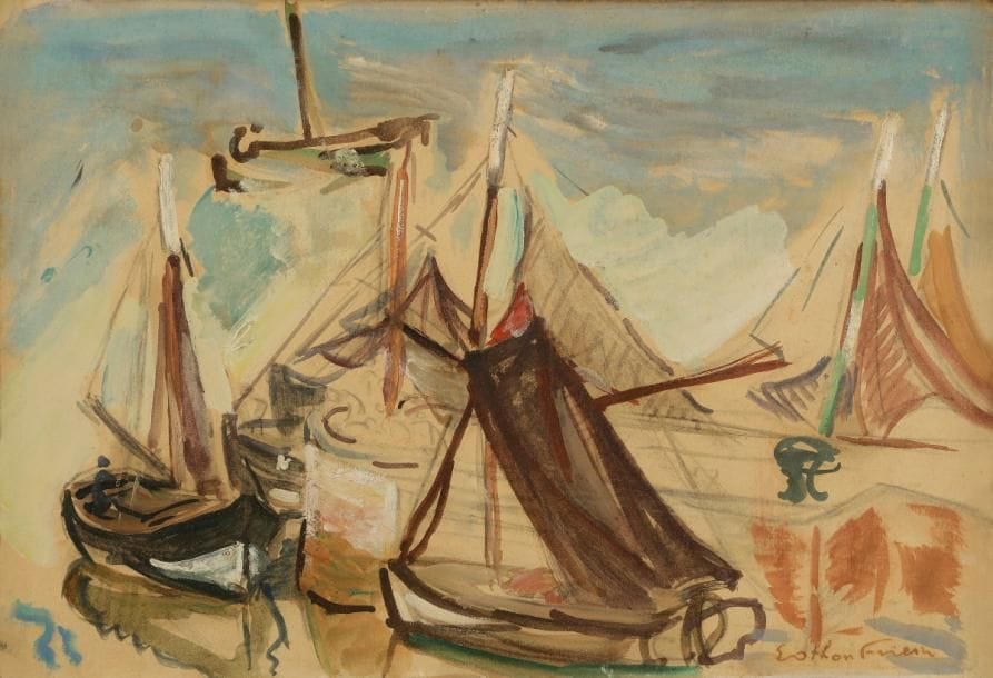 Émile-Othon FRIESZ (1879-1949)
Honfleur, le vieux bassin
Huile sur papier contrecollé sur toile.
Signée en bas à droite.
25 x 36 cm
Provenance : 
Vente Cornette de Saint-Cyr, Hôtel Drouot, Paris, 6 novembre 1995, n°130.