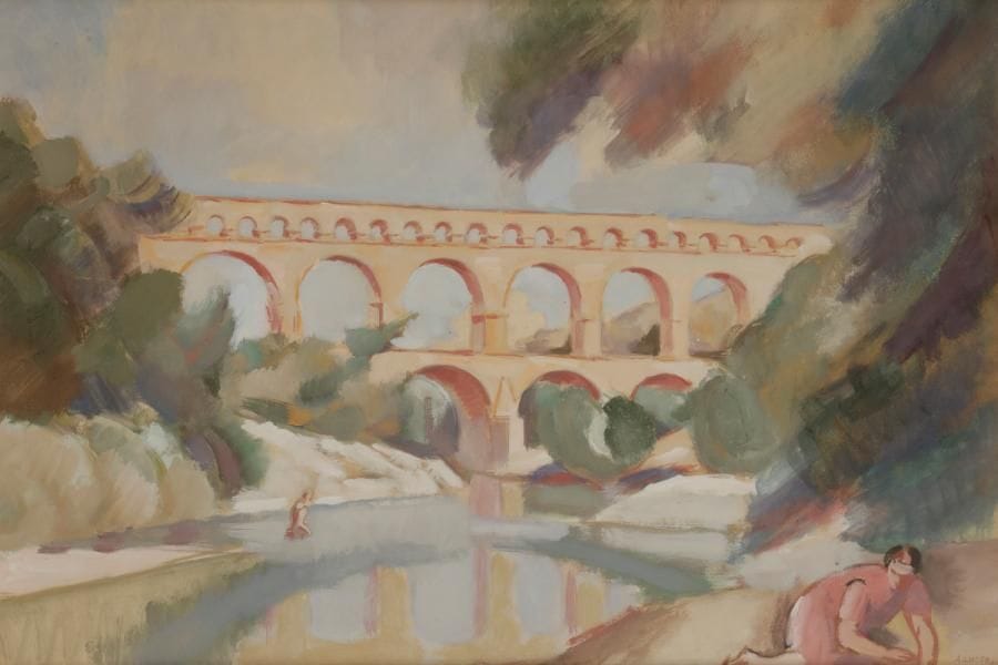 André LHOTE (1885-1962)
Le Pont du Gard, 1923
Gouache.
Signée en bas à droite.
36.5 x 54 cm

Nous remercions Madame Bermann-Martin pour les informations qu’elle nous a transmises.