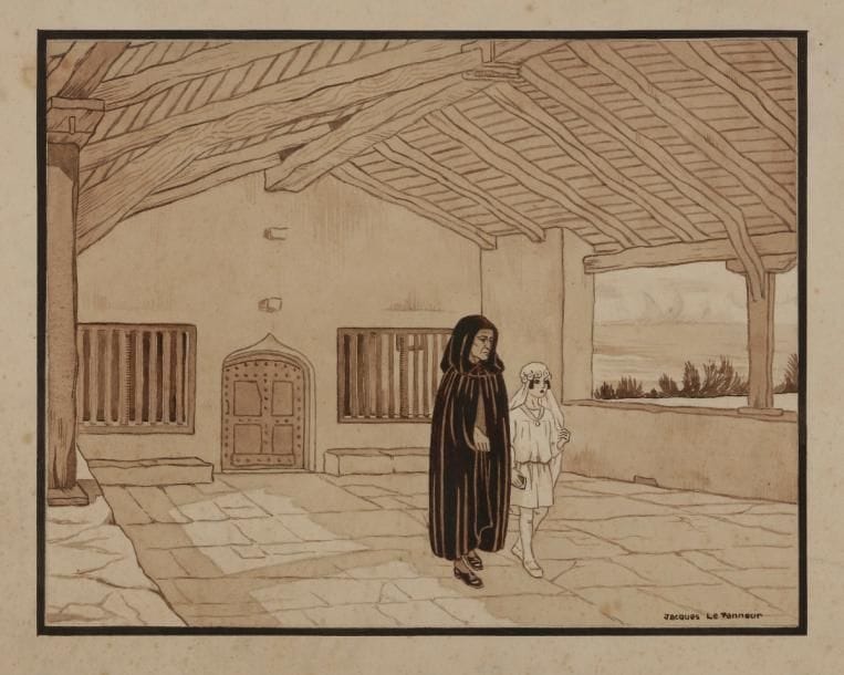 Jacques LE TANNEUR (1887-1935)
Personnages
Encre et lavis d’encre.
Signée en bas à droite.
28 x 36 cm