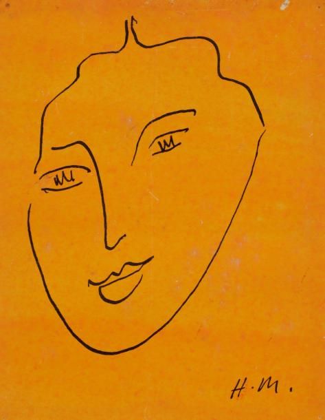 Henri MATISSE (1869-1954)
Visage, 1951-52
Encre de Chine et aquarelle.
Monogrammée en bas à droite.
13 x 9 cm

Provenance : 
Collection particulière, Saint-Jean de Luz.

Exposition : 
Matisse, Knokke - Le Zoute - Albert Plage, Grande salle des Expositions de «La Réserve», 12 juillet-31 août 1952, reproduit en 4e de couverture du catalogue.

On joint une page manuscrite d’Henri Matisse en date du 28 mai 1952 : « J’ai trouvé dans la peinture un terrain sans limite dans lequel j’ai pu donner libre cours à mon activité inquiète 28 mai 1952». (Bibliographie : Georges Duthuit (préface), Matisse, Catalogue de l’exposition à Knokke, 1952, Éditions de la connaissance, S.A, Bruxelles, reproduite page 12).

Un certificat de Madame Marguerite Duthuit-Matisse en date du 23 juin 1981 sera remis à l’acquéreur.