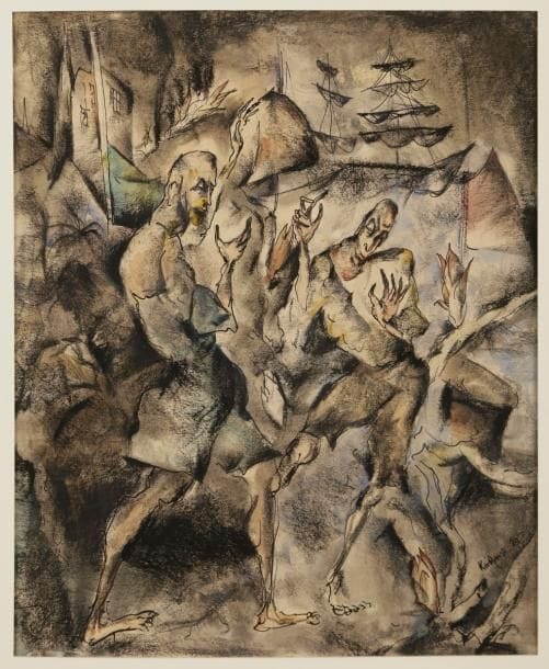 Paul KUHFUSS (1883-1960)
Deux marins, 1924
Encre et aquarelle.
Signée et datée en bas à droite.
Signée, datée et titrée au dos sur une étiquette.
27.5 x 21 cm
