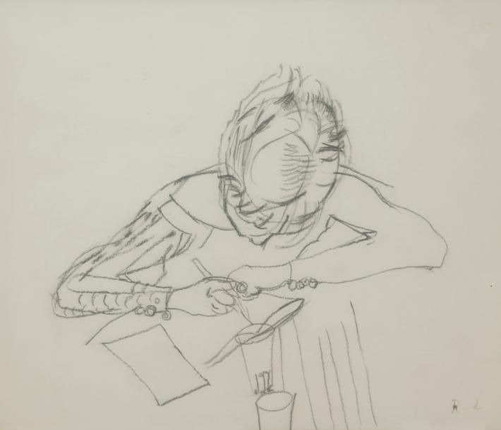 Raymond LEGUEULT (1898-1971)
Femme écrivant
Crayon noir.
Porte le timbre du monogramme en bas à droite.
23 x 27 cm