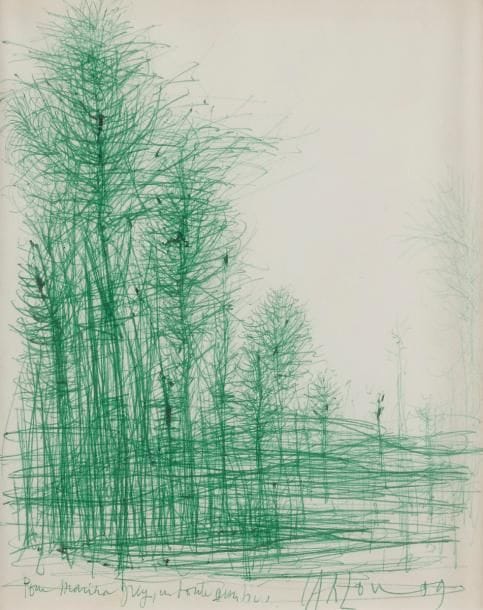Jean CARZOU (1907-2 000)
Arbres, 1959
Stylo bille vert.
Signé, daté et dédicacé en bas à droite.
17.5 x 14 cm

Nous remercions Monsieur Jean-Marie Carzou d’avoir confirmé l’authenticité de cette œuvre.