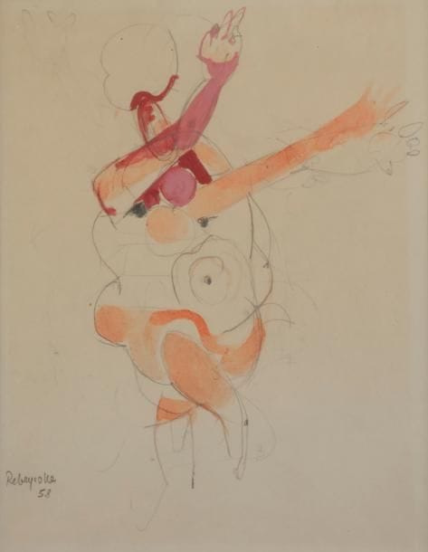 Paul REBEYROLLE (1926-2005)
Étude de femme, 1958
Gouache sur trait de crayon.
Signée en bas à gauche.
26 x 20 cm
Provenance : 
Collection du compositeur Philippe-Gérard, Clamart.