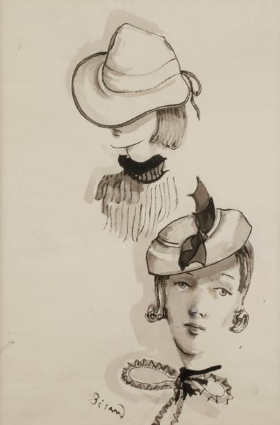 Christian BÉRARD (1902-1949)
Étude de chapeau pour Rose Descat, 1938
Encre et lavis d’encre.
Signé en bas à gauche.
36.5 x 24.5 cm

Bibliographie : 
- Vogue, février 1938, reproduit page 18.
- Vogue éditions US, 15 janvier 1938, reproduit page 56.