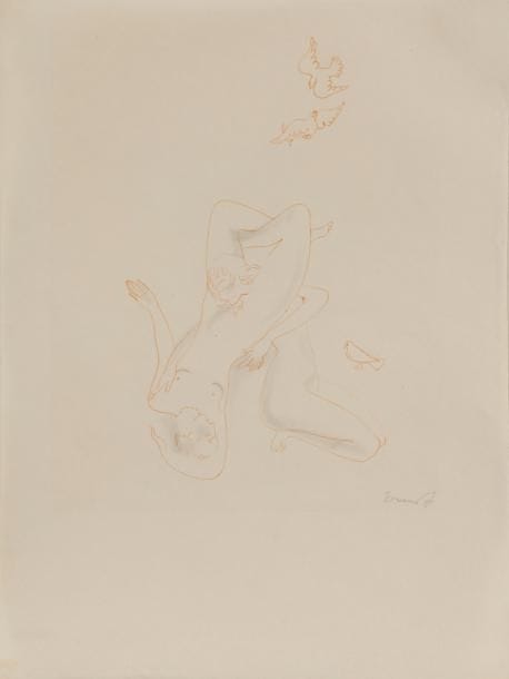 Helen ERNST (1904-1948)
Couple féminin
Encre rouge et estompe.
Signée en bas à droite.
28 x 21 cm