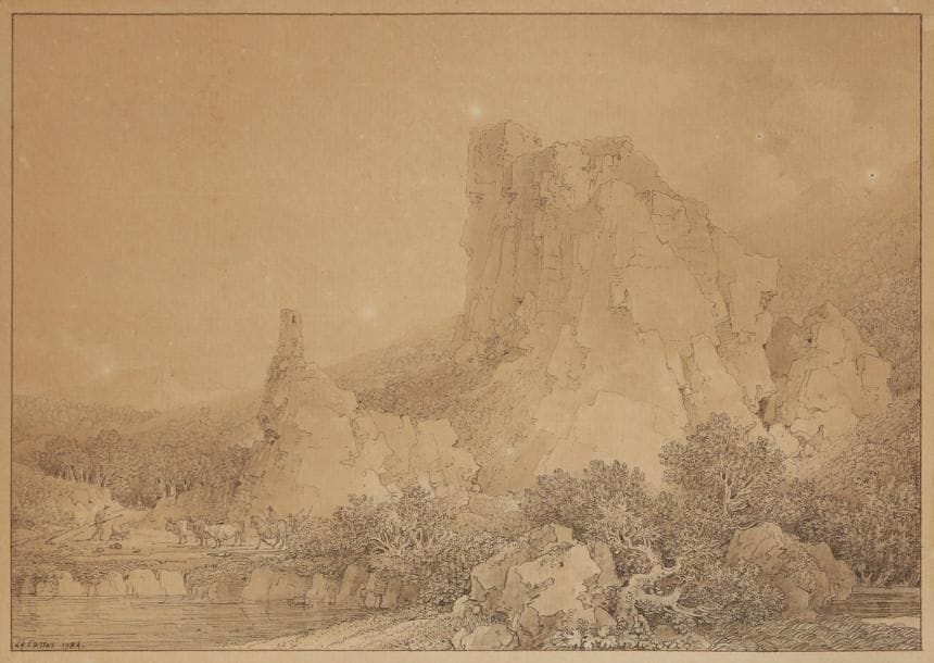 Louis-François CASSAS (1756-1827)
Vue des rochers de la favarotta, villa d’Hyccara, Sicile  - Vue des colonnes du Temple Jupiter Olympien à Syracuse, 1784
2 encres.
Signées et datées.
(insolées).
17 x 24 cm

Nos dessins ont été gravés pour Le Voyage au sud de l’Abbé de Saint-Non (voir P. Lamers, Il viaggio tel Sud dell’arte de Saint-Non, ed. Electa Napoli, 1995, n°10 et 12, pages 108-109, gravures reproduites).