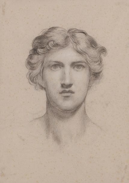 Alexandre HESSE (1806-1879)
Tête de jeune homme
Crayon noir sur papier gris bleu.
(Rousseurs et rayures).
40 x 29 cm
Provenance : 
P. Gaubert (Cachet d’exposition au verso).